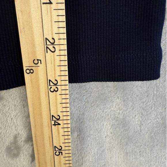 Y2K Lauren Ralph Lauren PS Navy  Ribbed‎ Top with Brown Quilted Shoulder Patch - Picture 4 of 7